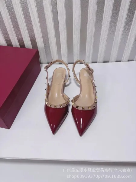 Valentino Rockstud Flat Red Patent Leather Slingback Heels - 21