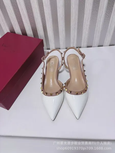 Valentino Rockstud Flat Red Patent Leather Slingback Heels - 12