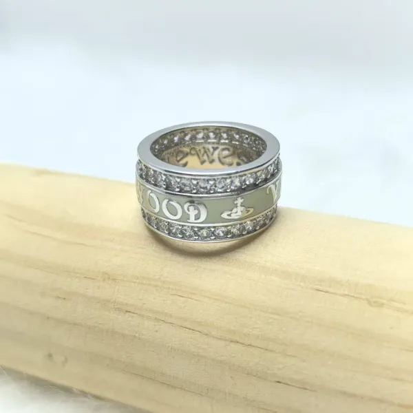 Vivienne Westwood Orb Logo Diamond-Encrusted Spinner Ring Silver - 10