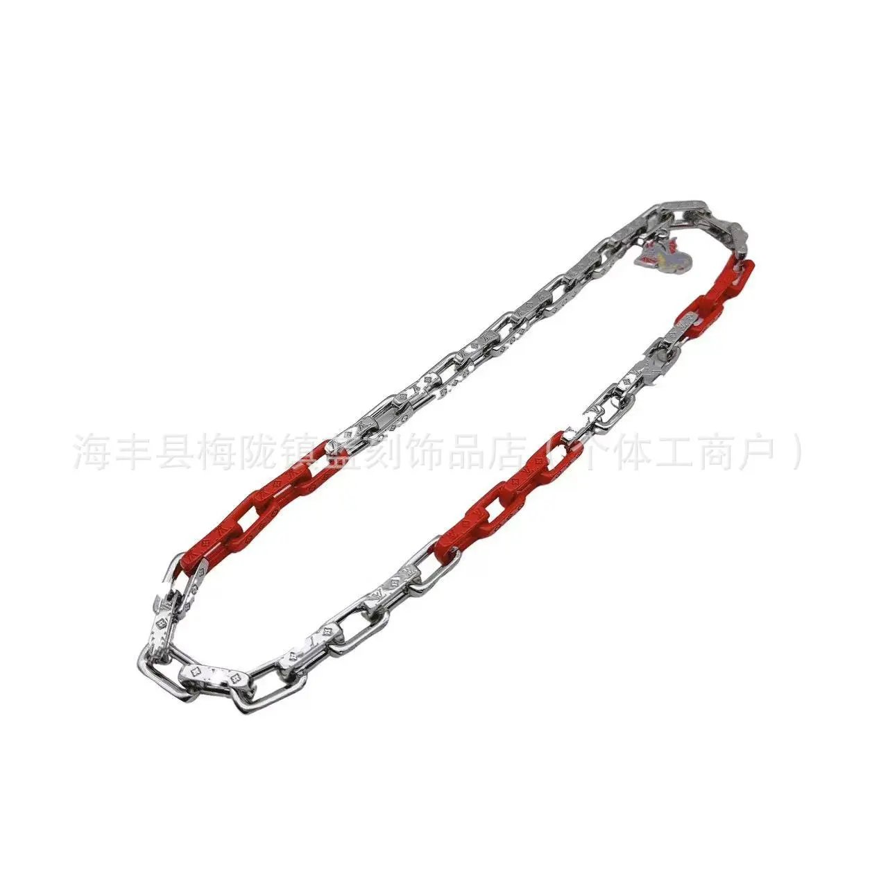 Louis Vuitton Chain Necklace Red and Silver - 4