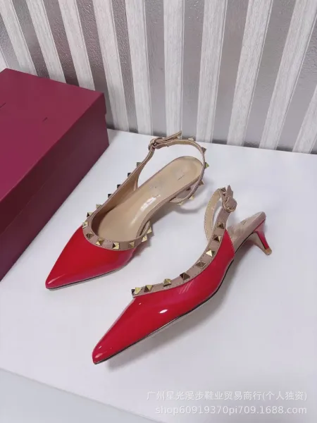 Valentino Rockstud Flat Red Patent Leather Slingback Heels - 20