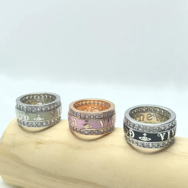 Vivienne Westwood Orb Logo Diamond-Encrusted Spinner Ring Silver - 6