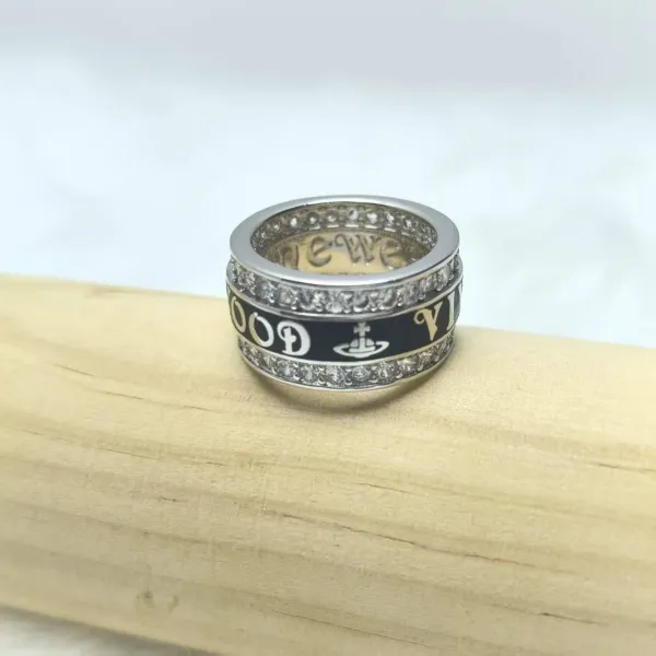 Vivienne Westwood Orb Logo Diamond-Encrusted Spinner Ring Silver - 8