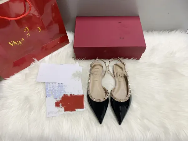 Valentino Garavani Rockstud Flat Black and Nude Leather Mary Jane Shoes - 13