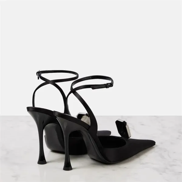 Saint Tears Crystal-Embellished Satin Stiletto Heels Black - 3