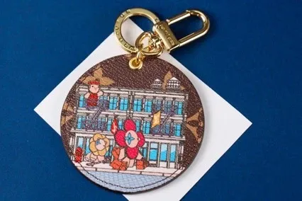 Multicolor Street Art Keychain with Gold Hardware - 3