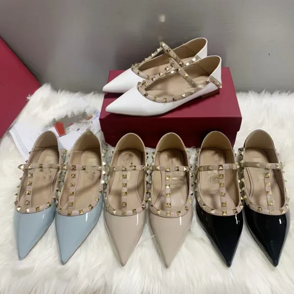 Valentino Garavani Rockstud Flat Black and Nude Leather Mary Jane Shoes - 3