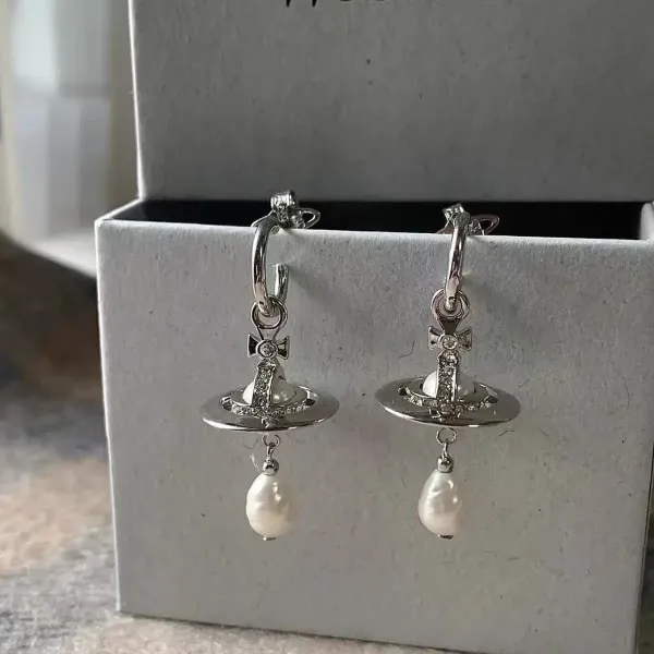 Vivienne Westwood Orb Pearl Drop Earrings Silver - 4