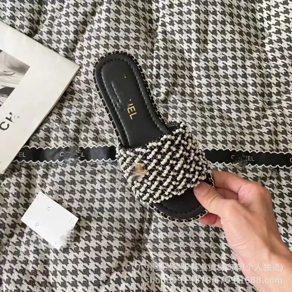 Chanel-inspired Pearl-Embellished Chain Slide Sandals - 5