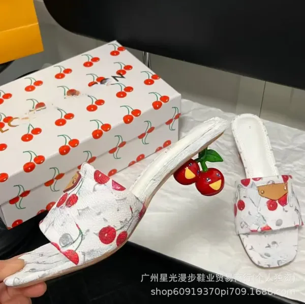 Louis Vuitton Cherry-Print Denim Mule Slippers Blue - 12