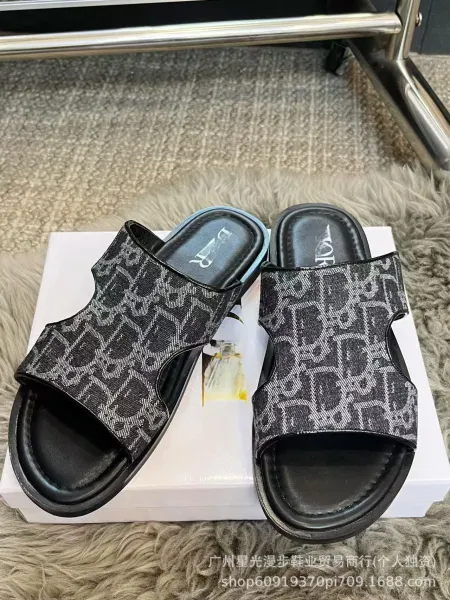 Dior B23 Slide Black Monogram Leather Sandals - 8