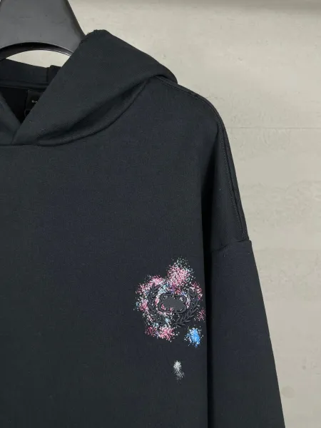 Balenciaga Distressed Floral Embroidery Hoodie Black - 7