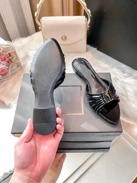 Saint Laurent Ruched Mule Tan Leather Slippers - 7