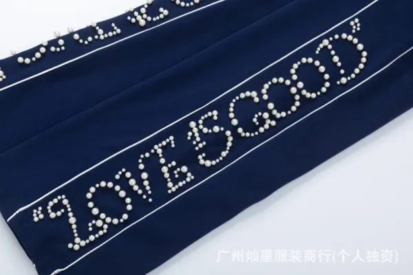 Design Pearl-Embellished Wide-Leg Sweatpants Navy - 13