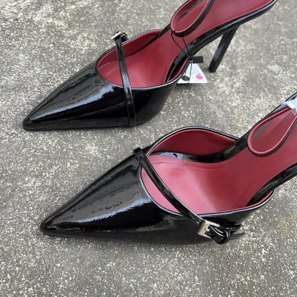 Burgundy Patent Leather Pointed-Toe Slingback Stilettos - 8