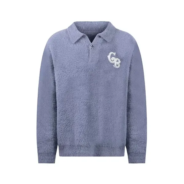 GRA Fuzzy Cardigan Blue with Embellished Logo Outerwear - 26