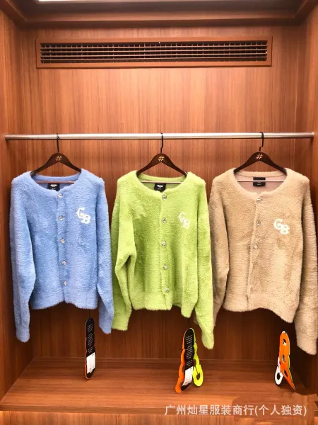 GRA Fuzzy Cardigan Blue with Embellished Logo Outerwear - 2