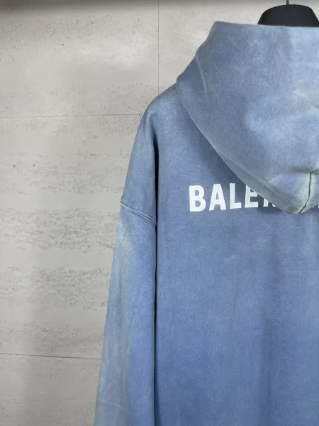 Balenciaga Logo Hoodie Blue Acid Wash Hoodie - 15