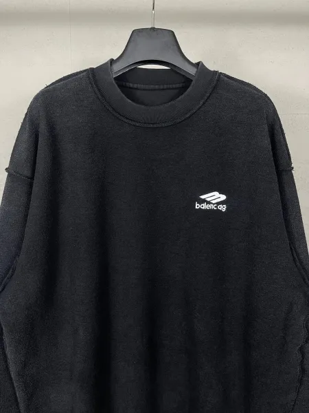 Balenciaga Distressed Logo Sweatshirt Black Hoodie - 11