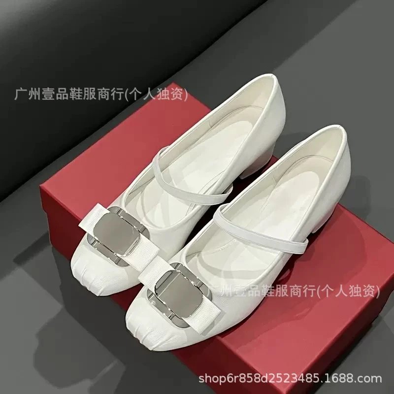 Black Mary Jane Flats with Gold Buckle Detail Leather Shoes - 8