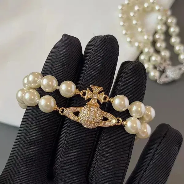 Vivienne Westwood Orb Pearl Bracelet White Silver Jewelry - 6