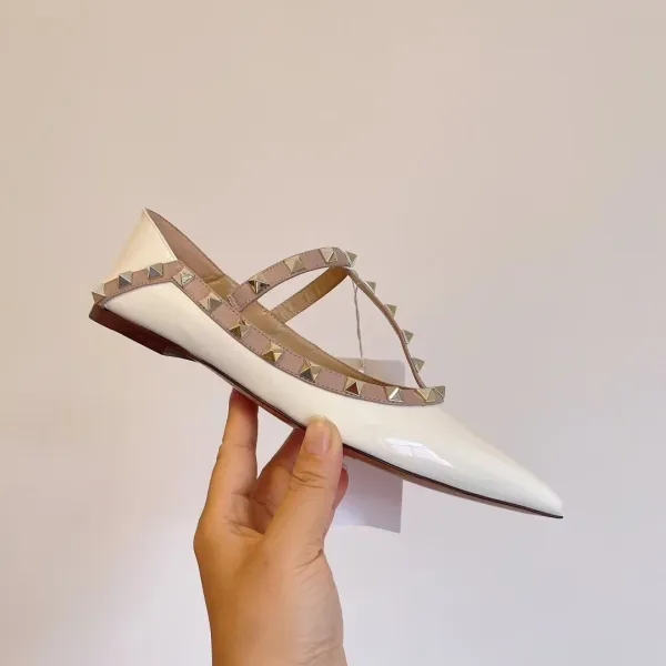 Valentino Garavani Rockstud Flat Black and Nude Leather Mary Jane Shoes - 23