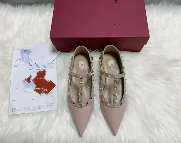 Valentino Garavani Rockstud Flat Black and Nude Leather Mary Jane Shoes - 24