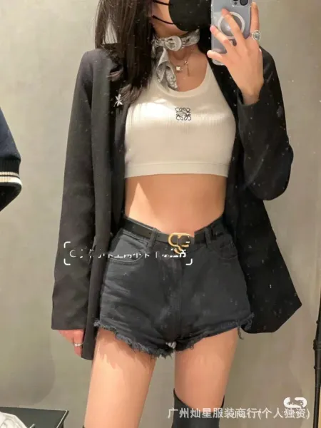 Loewe Anagram Embroidered Ribbed Crop Top Black - 5