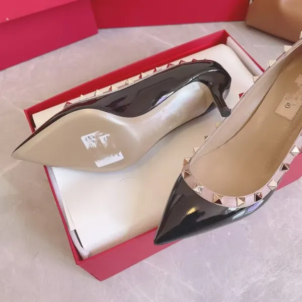 Valentino Garavani Rockstud Pointed-Toe Pumps Black Leather Heels - 6