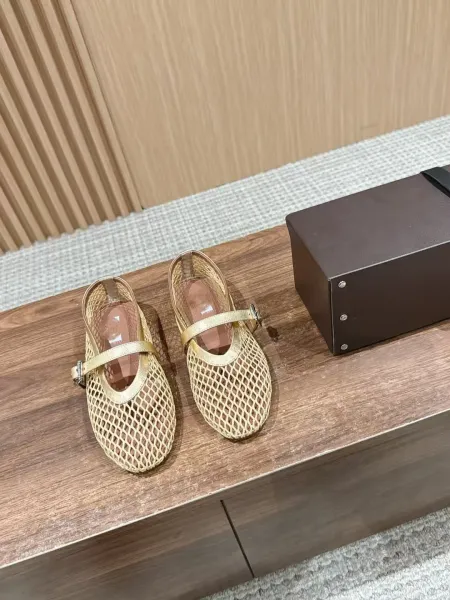 Bottega Veneta Mesh Mary Jane Flat Gold Shoes - 1