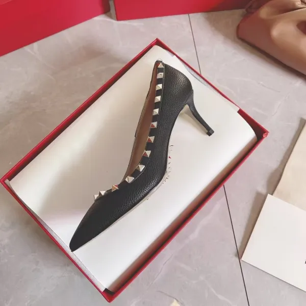 Valentino Garavani Rockstud Pointed-Toe Pumps Black Leather Heels - 7