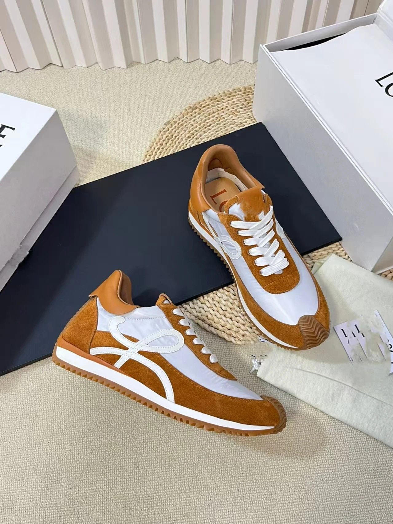 Loewe Puzzle Runner Tan and White Sneakers