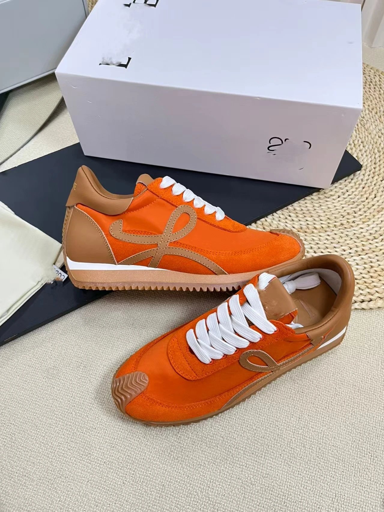 Loewe Puzzle Runner Orange Suede Sneakers