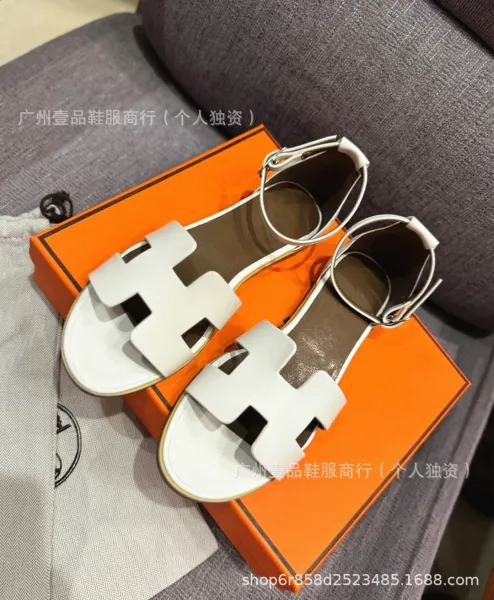 Hermès Oran Sandals Denim Blue Leather Sandals - 6