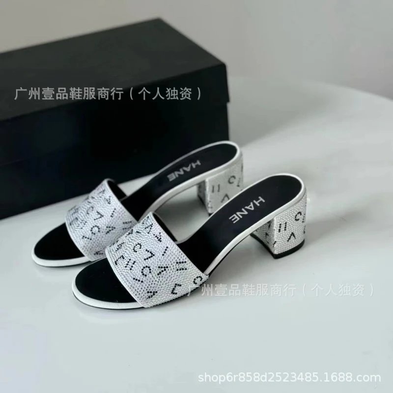 HANE Crystal-Embellished Slide Sandals Black - 9