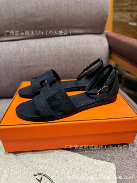 Hermès Oran Sandals Denim Blue Leather Sandals - 17