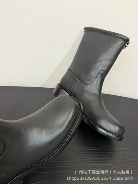 Chanel Chain-Trimmed Knee-High Boots Black - 7