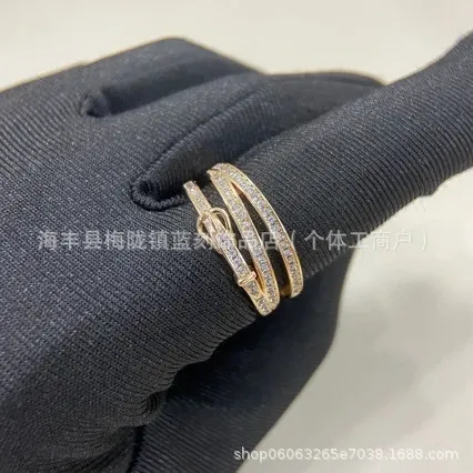 Triple Band Pave-Set Crystal Ring in Rose Gold, Yellow Gold, and Silver - 4