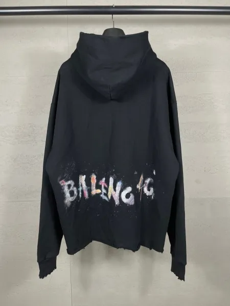 Balenciaga Distressed Floral Embroidery Hoodie Black - 11