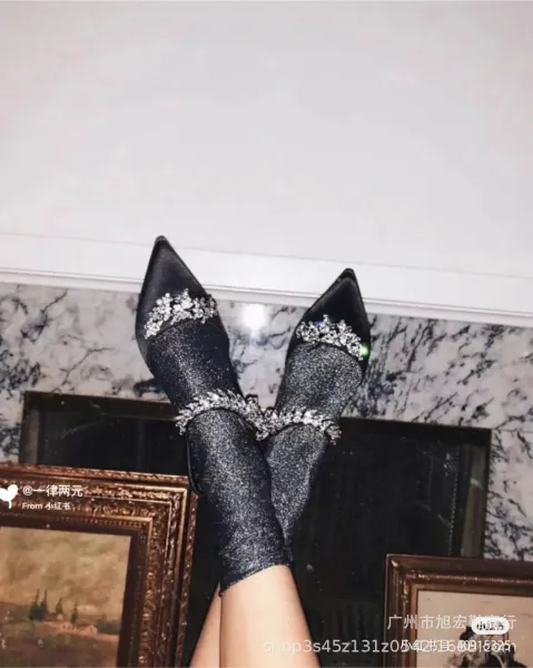 Saint Tears Crystal-Embellished Pointed-Toe Ankle Boots Black - 11