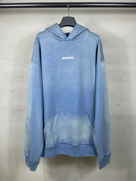 Balenciaga Logo Hoodie Blue Acid Wash Hoodie - 8