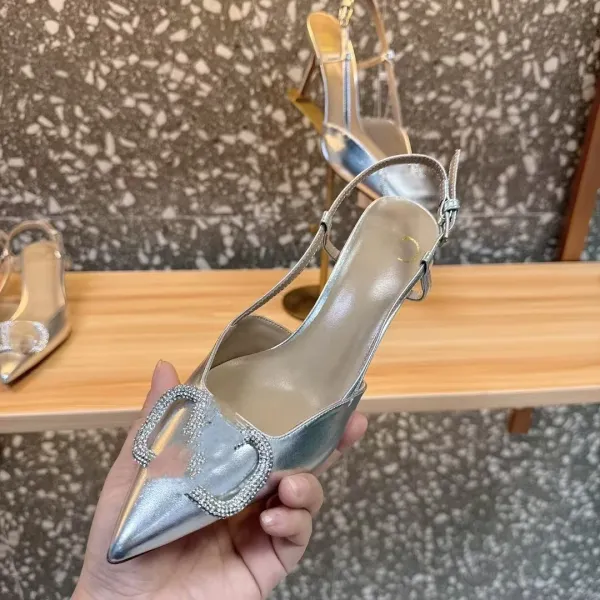 Gucci Diamantissima Heart-Embellished Slingback Stilettos Black Heels - 19