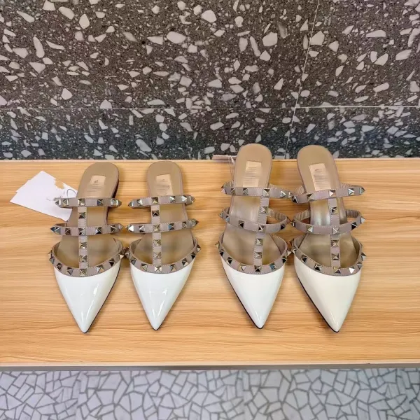Valentino Rockstud Strappy Mule Beige Patent Leather Heels - 19