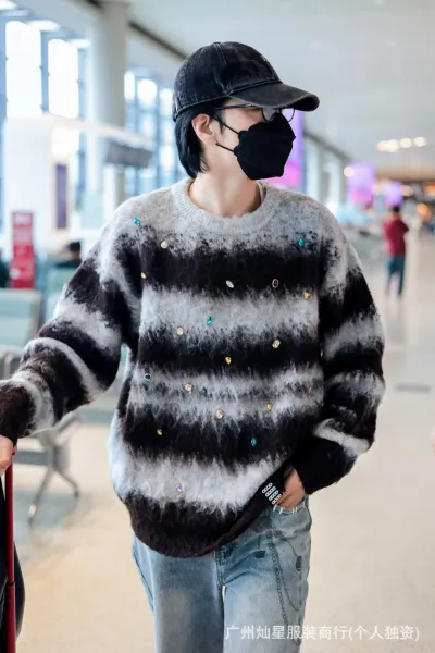 GRA Fuzzy Cardigan Blue with Embellished Logo Outerwear - 12