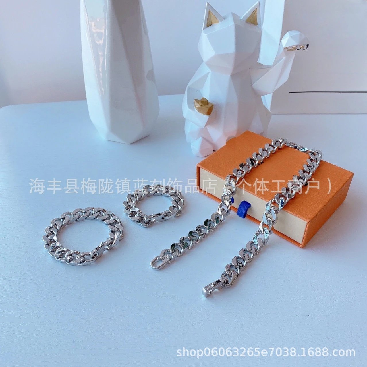 Gold Cuban Link Chain Bracelets Set - 2