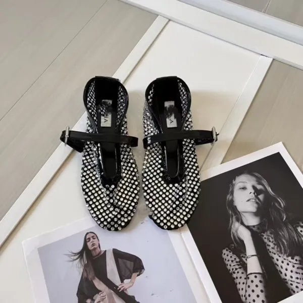 Prada Mary Jane Flat Black Studded Leather Shoes - 35