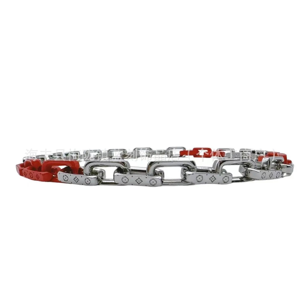Louis Vuitton Chain Necklace Red and Silver - 5