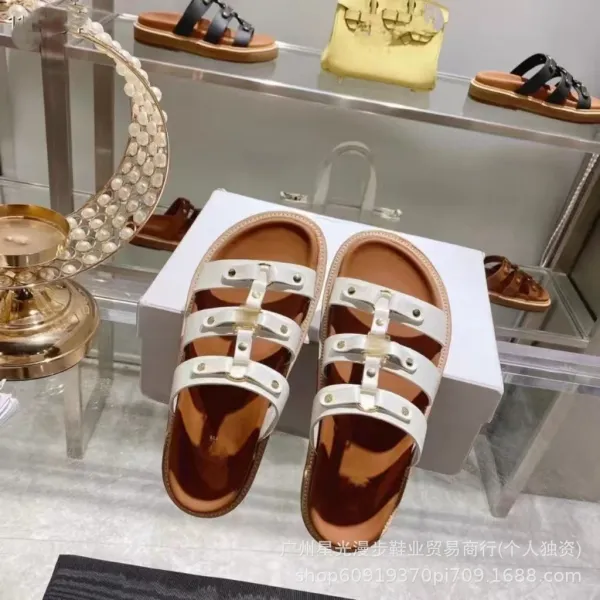 Dior J'Adior Slide Sandals White Leather Strappy Flat Sandals - 6
