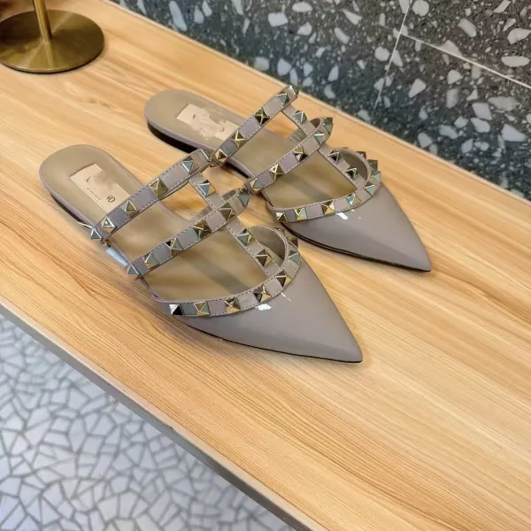 Valentino Rockstud Strappy Mule Beige Patent Leather Heels - 28