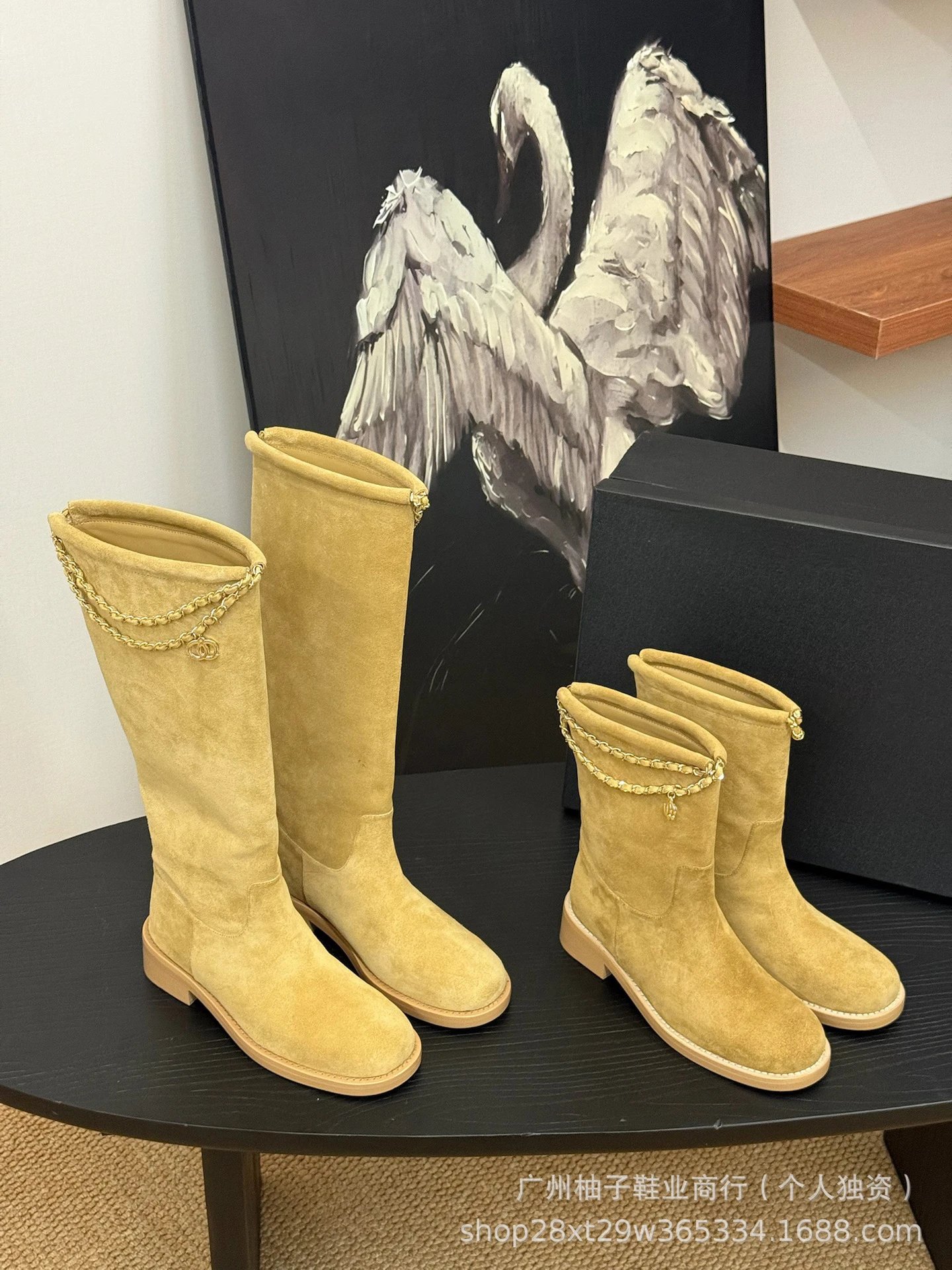 Chanel Chain-Trimmed Knee-High Boots Black - 4